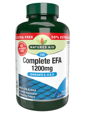 Natures Aid Complete EFA (Omega 3, 6 + 9) 1200mg 135 Softgels (90+45 Free)