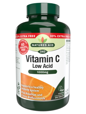 Natures Aid Vitamin C Low Acid 1000mg 240 Tabs (180+60 Free)