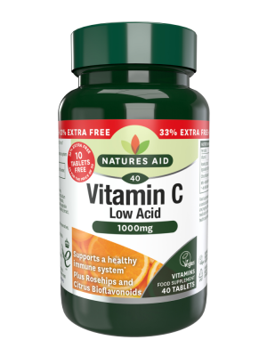 Natures Aid Vitamin C Low Acid 1000mg 40 tabs (30+10 FREE)