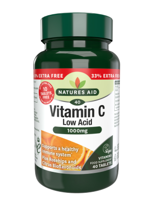 Natures Aid Vitamin C Low Acid 1000mg 40 tabs (30+10 Free)