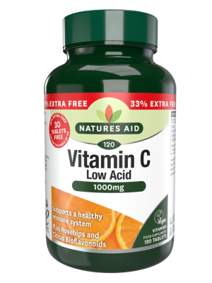 Natures Aid Vitamin C Low Acid 1000mg 120 Tabs (90+30 Free)