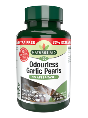 Natures Aid Odourless Garlic Pearls 120 Softgels (90+30 Free)