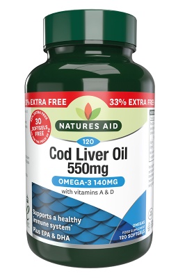 Natures Aid Cod Liver Oil 550mg 90 caps + 30 Free