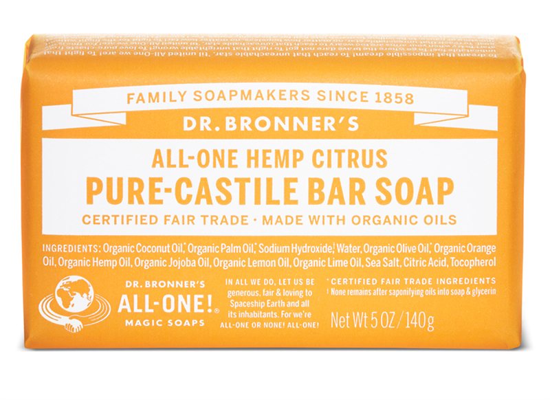 Dr Bronners Citrus Orange Pure Castile Soap Bar 140g