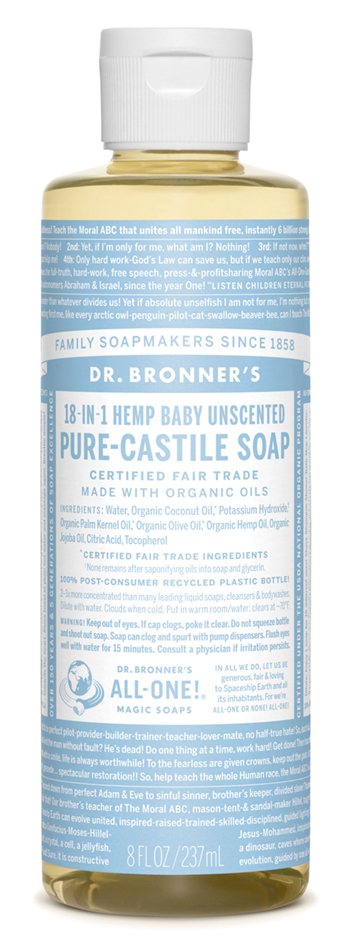Dr Bronners Baby Mild Unscented Castile Liquid Soap 60ml