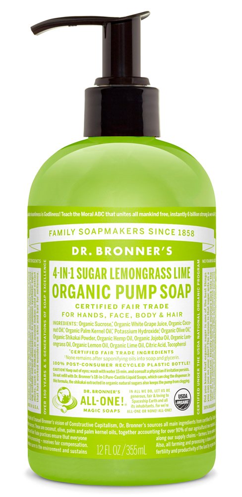 Dr Bronners Lemongrass Lime Sugar Pump Soap 355ml