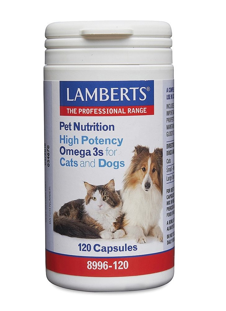 Lamberts Pet Nutrition High Potency Omega 3s for Cats and Dogs 120 Capsules  - Natural Health Products