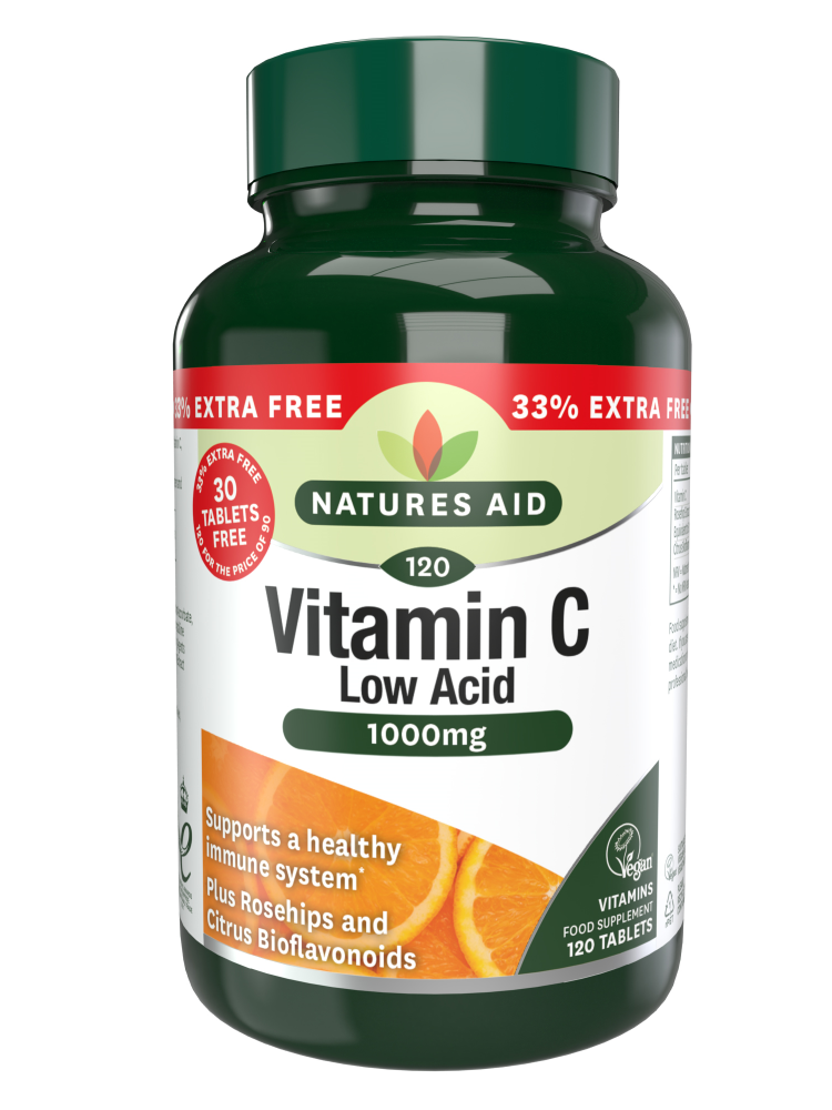 Natures Aid Vitamin C Low Acid 1000mg 120 Tabs (90+30 FREE)