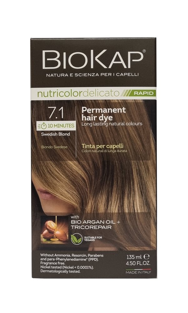 BioKap Nutricolor Delicato RAPID 7.1 Swedish Blond Permanent Hair Dye 135ml