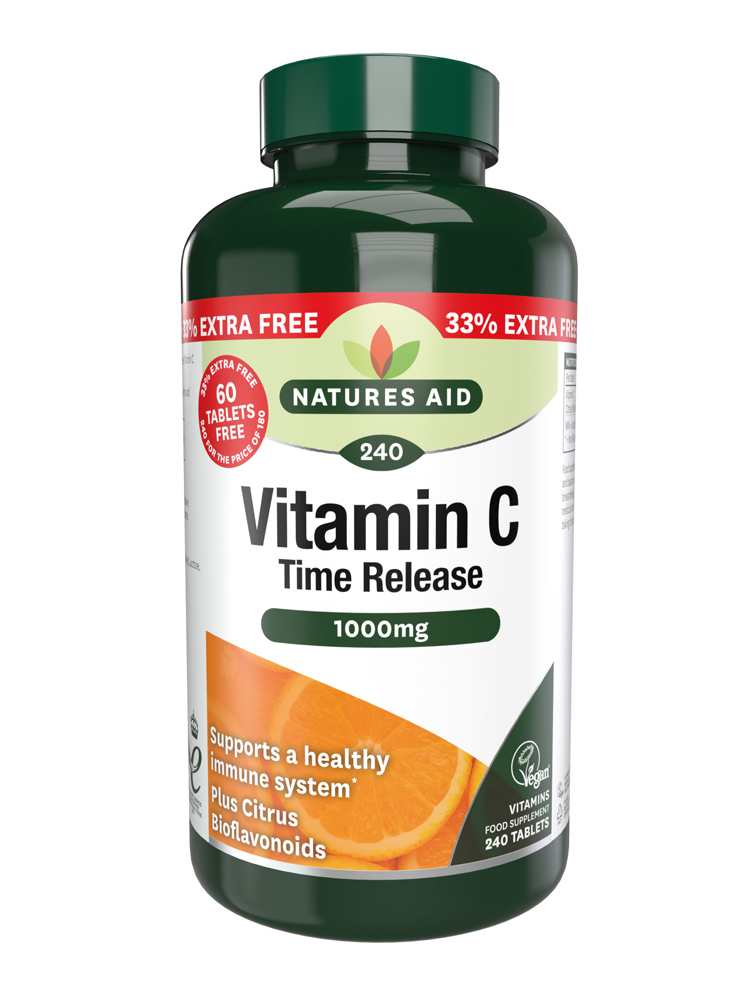 Natures Aid Vitamin C 1000mg Time Release 240 tabs Extra Fill (180 + 60 FREE)
