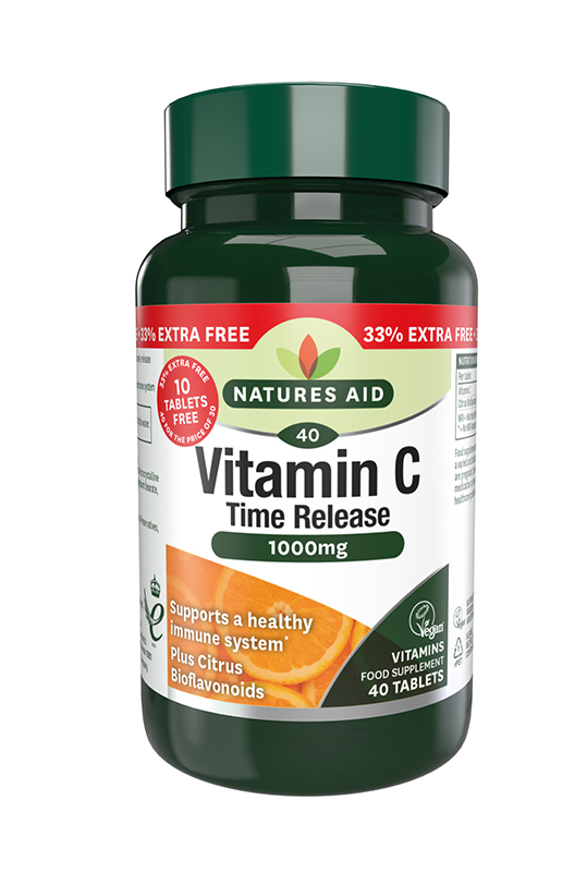 Natures Aid Vitamin C 1000mg Time Release 40 tabs Extra Fill (30 + 10 FREE)